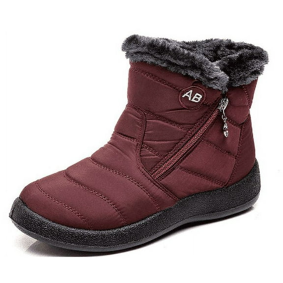 FDSKWKY Womens Winter Snow Boots: Comfortable Warm Fur Lined Zipper Outdoor Waterproof Non Slip Boots