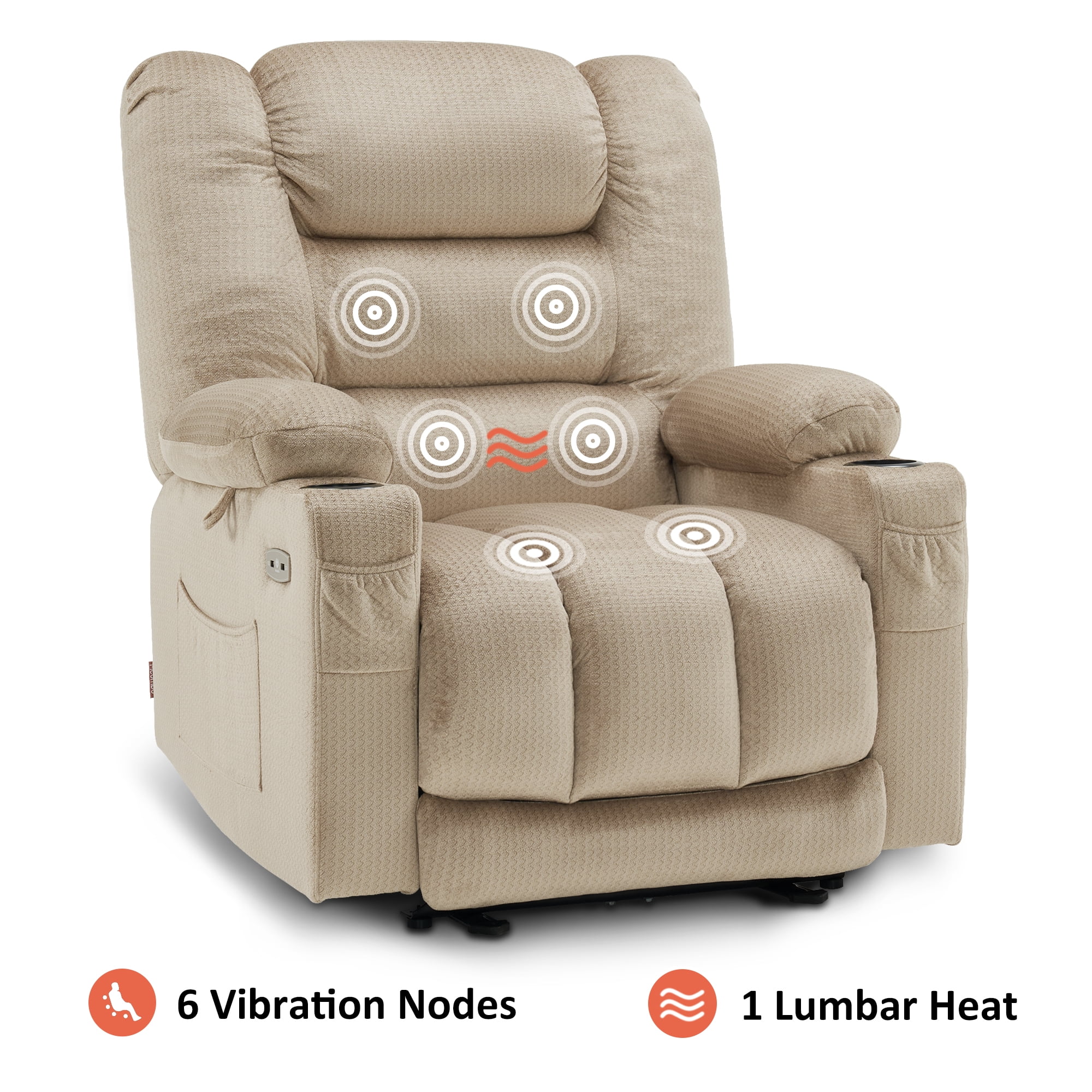 MCombo Electric Power Recliner Chair with Heat and Massage, USB Ports, Cup Holders, Reclining Chair for Living Room 670 (Beige)