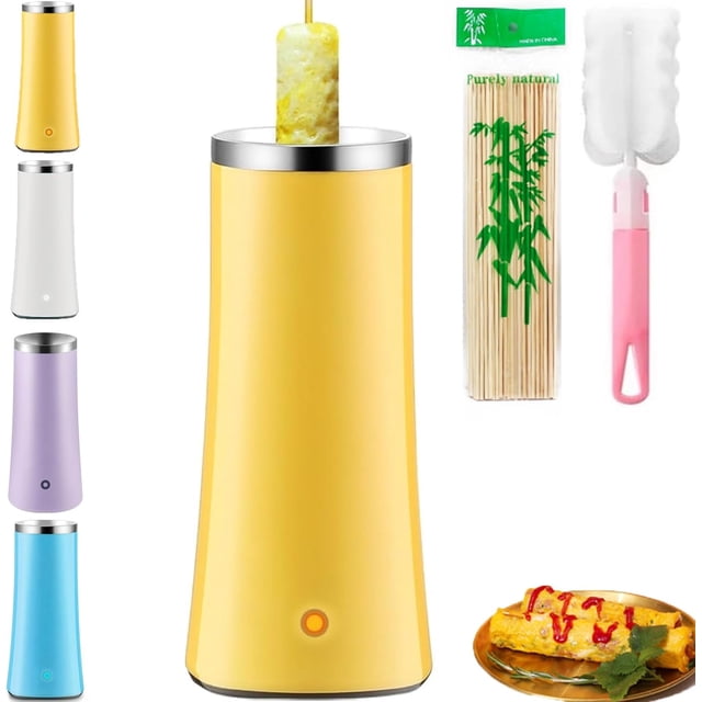 Egg Tube Cooker,Electric Vertical Egg Roll Maker Machine with Bamboo Sticks, Multi Functional Sausage Roll Tool for Busy Mornings,Stainless Steel Non Stick Easy To Use,Suitable for Breakfast (Yellow)