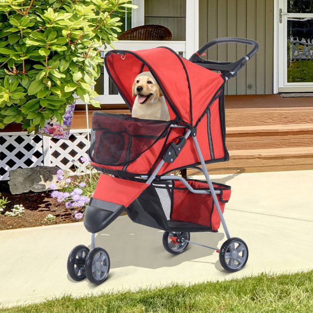 YYAO Chariot pour chien/chat/Pet, Poussette Pliante Pet 3 Roues avec Porte-Gobelet, Rouge