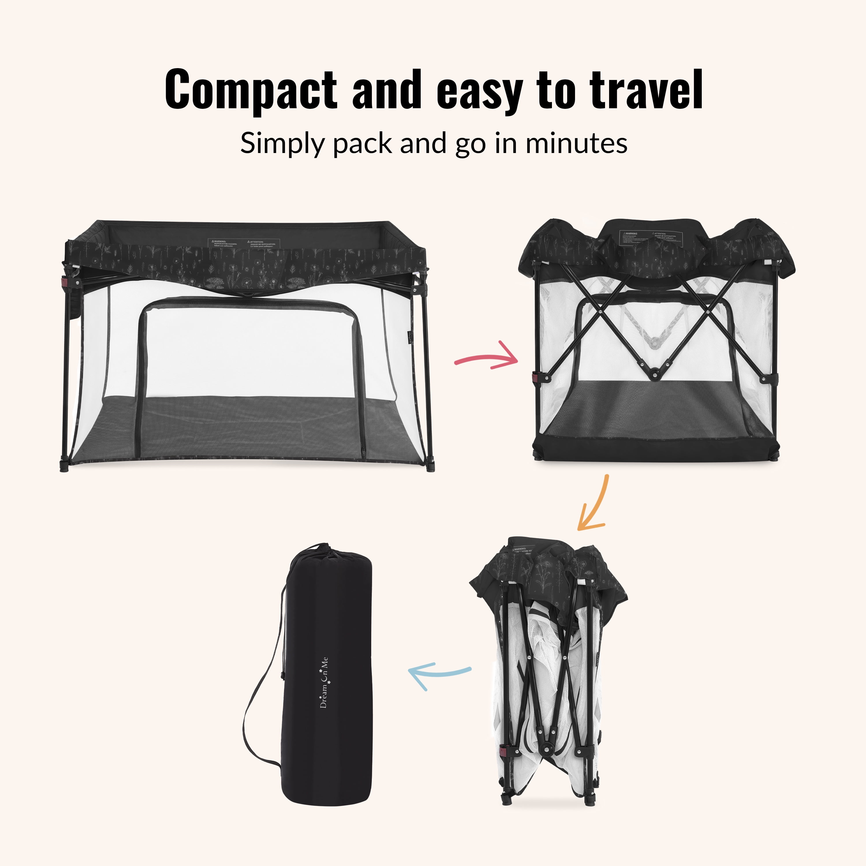 Dream On Me Ziggy Square Playpen with Canopy, Black and White, (Model # 4434-BW)