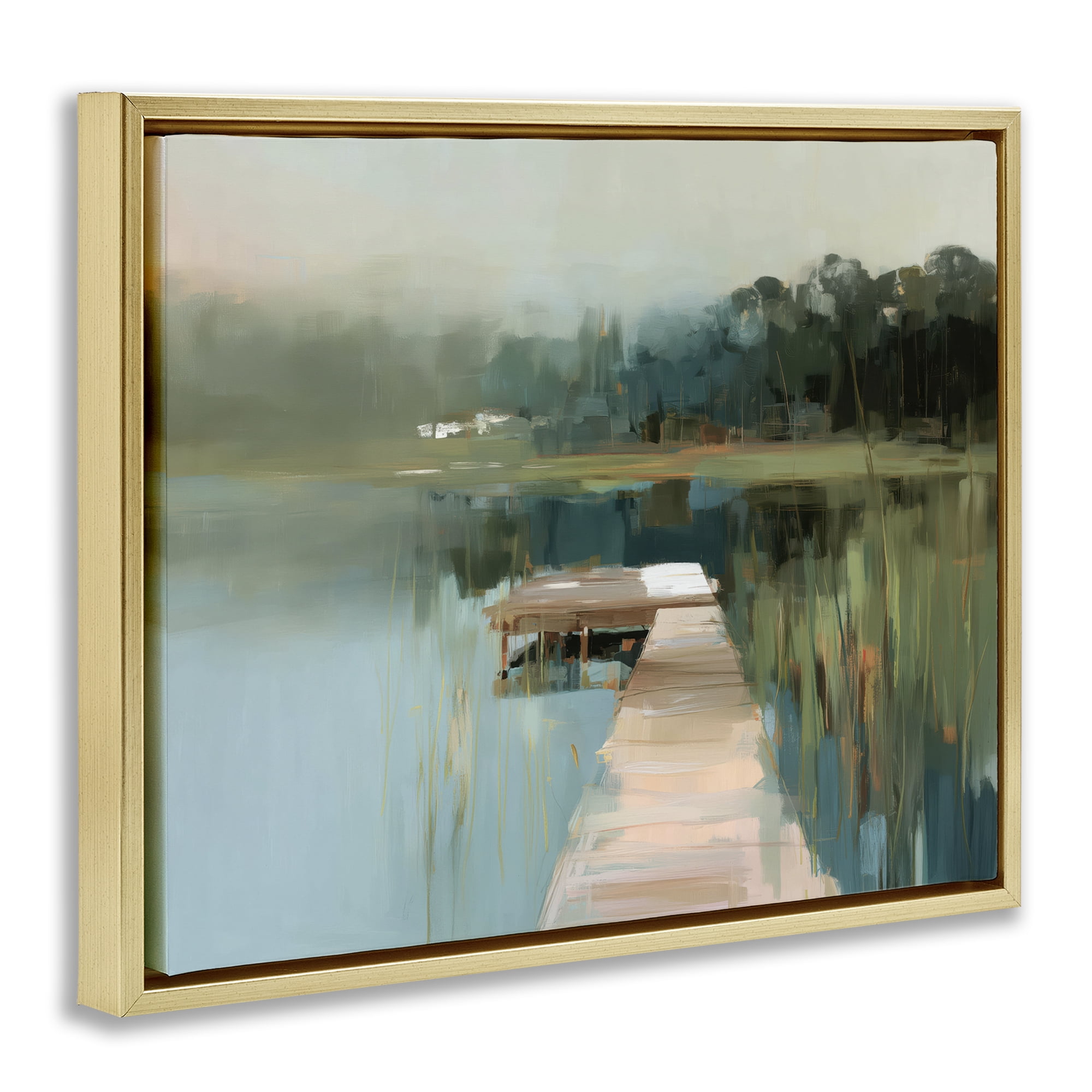 Stupell Industries Marsh Pier Abstraction Gold Framed Floater Canvas Wall Art, design by Kim Curinga