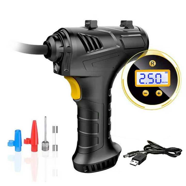 Willkey Cordless Tyre Inflator 12V 120W Rechargeable Air Compressor  Handheld Electric Digital Tire Pump with LED Light