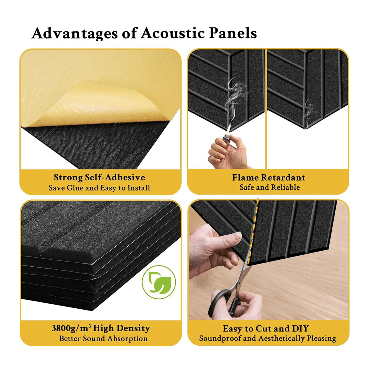 12 Pack Self Adhesive Acoustic Panels Soundproof Wall Panels,Sound Proof Foam Panels for Noise Absorbing Black