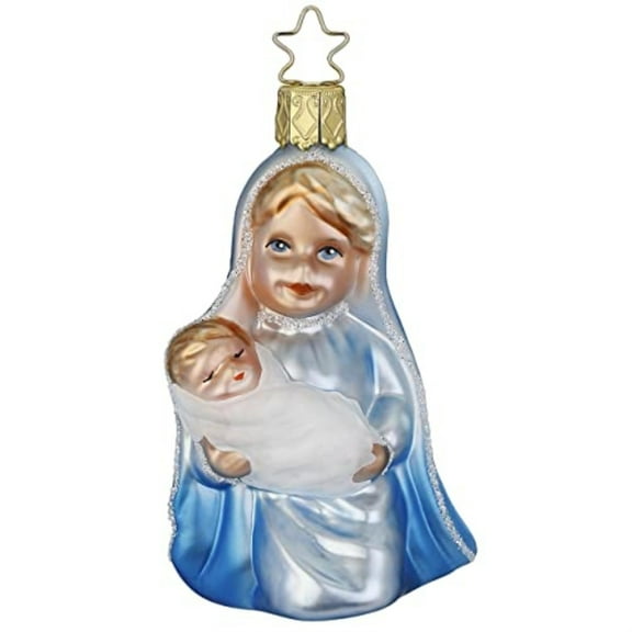 Inge Glas Mary and Baby Jesus German Glass Christmas Ornament FREE BOX 3.8 Inch