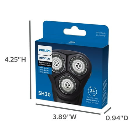 Philips Norelco Shaving Heads for Shaver Series 3000, 2000, 1000 and Click & Style, SH30/52 - Silver