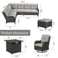 thumbnail image 4 of POCASSY 7PCS Outdoor Furniture Set with 30" Propane Fire Pit Table, Outdoor Conversation Set with All Weather Brown Wicker Sectional Sofa and Swivel Chair for Balcony, Porch, Garden - Brown/Gray, 4 of 17