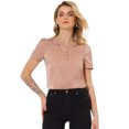 thumbnail image 1 of Unique Bargains Women's Satin Pleated Round Neck Button Front Top Pink L, 1 of 5