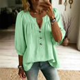 thumbnail image 2 of Women's V Neck 3/4 Sleeve Tops Casual Summer T Shirts Loose Fit Button Vacation Blouses Tops by Yigetop Light Green L, 2 of 8