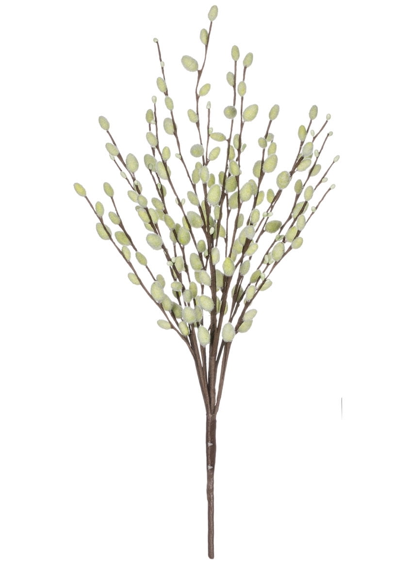 3 Tall Branches Flocked Artificial Pussy Willow Catkins Faux Twig Spring Fl...
