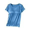 thumbnail image 2 of YFNNUP Top for Women with Built in Bra Casual Short Sleeve Satin Tops Soft Crewneck Silk Tshirt Shirt Summer Clothes, 2 of 6