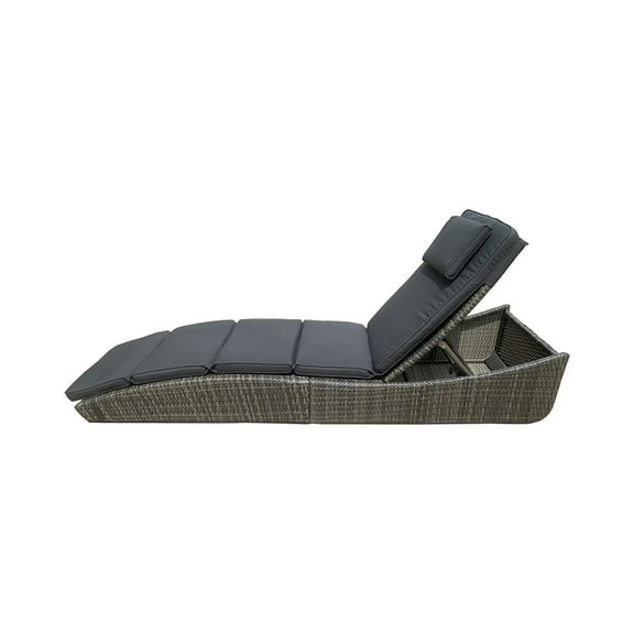 Outdoor Foldable Chaise Pool Lounge Chair Folding Wicker Rattan Sun Bed Patio Couch Reclining Lounger Adjustable Padded Backrest Pillow Grey
