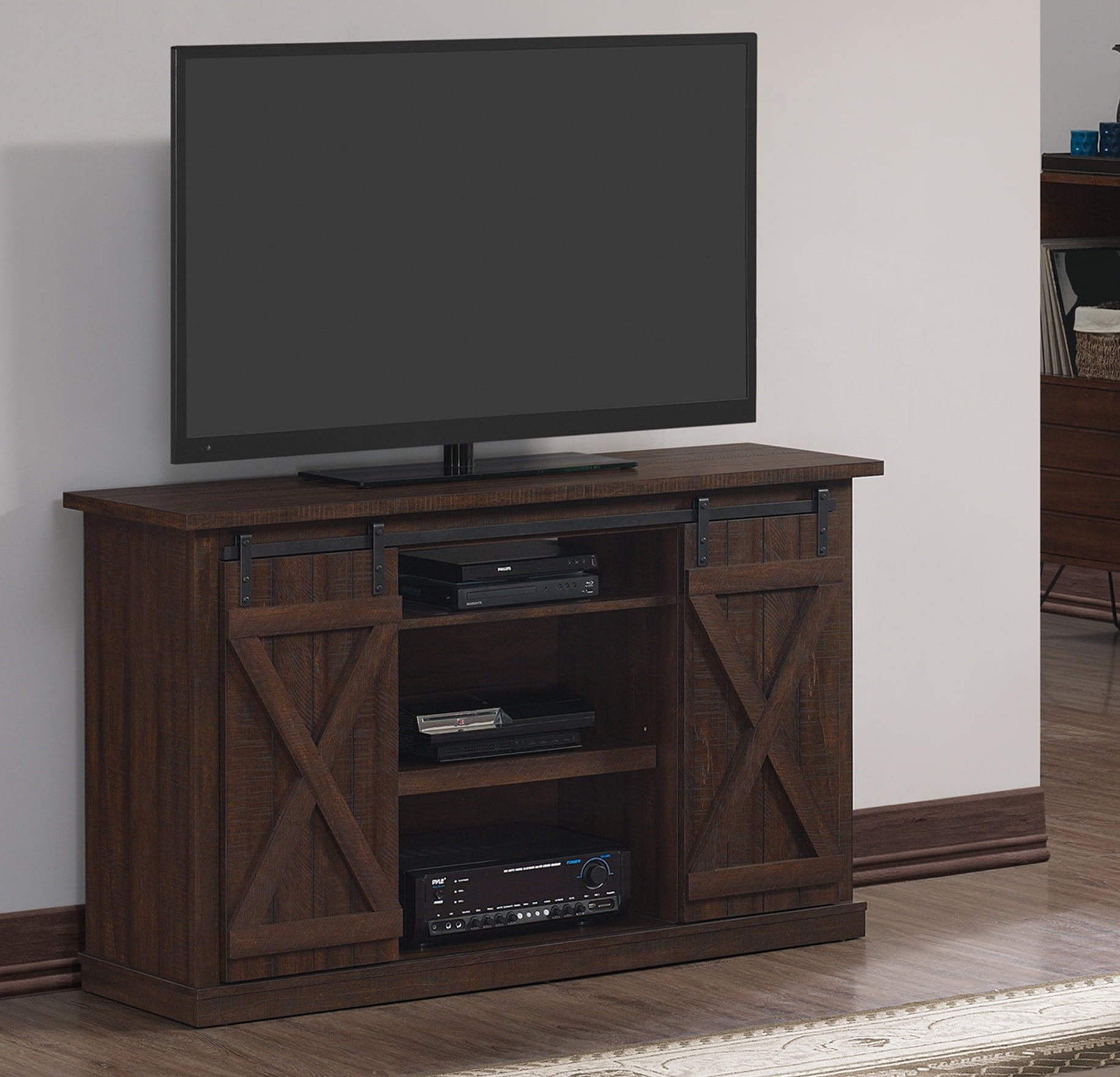 Twin Star Home Terryville Barn Door TV Stand for TVs up to 60", Espresso