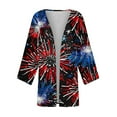 thumbnail image 5 of SELONE Womens Lightweight Cardigan USA Flag Themed 3/4 Sleeve Collarless American Flag Apparel Red White Blue Wear Clothes Fourth of July Gifts Activewear XL, 5 of 5