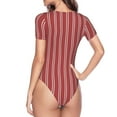 thumbnail image 4 of Haiem Stripes Red White Women's Crew Neck Short Sleeve Bodysuit Tops Stretchy Slim Basic-XX-Large, 4 of 9