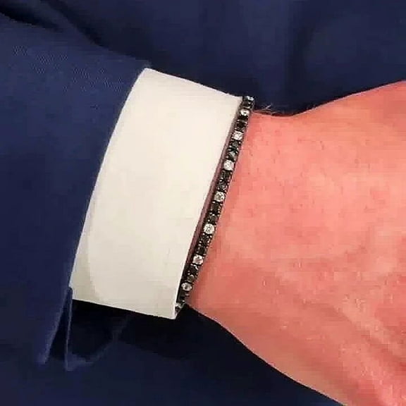 8Ct Round Lab Created Black White Diamond Tennis Men's 8" Bracelet 14K Black Gold Over