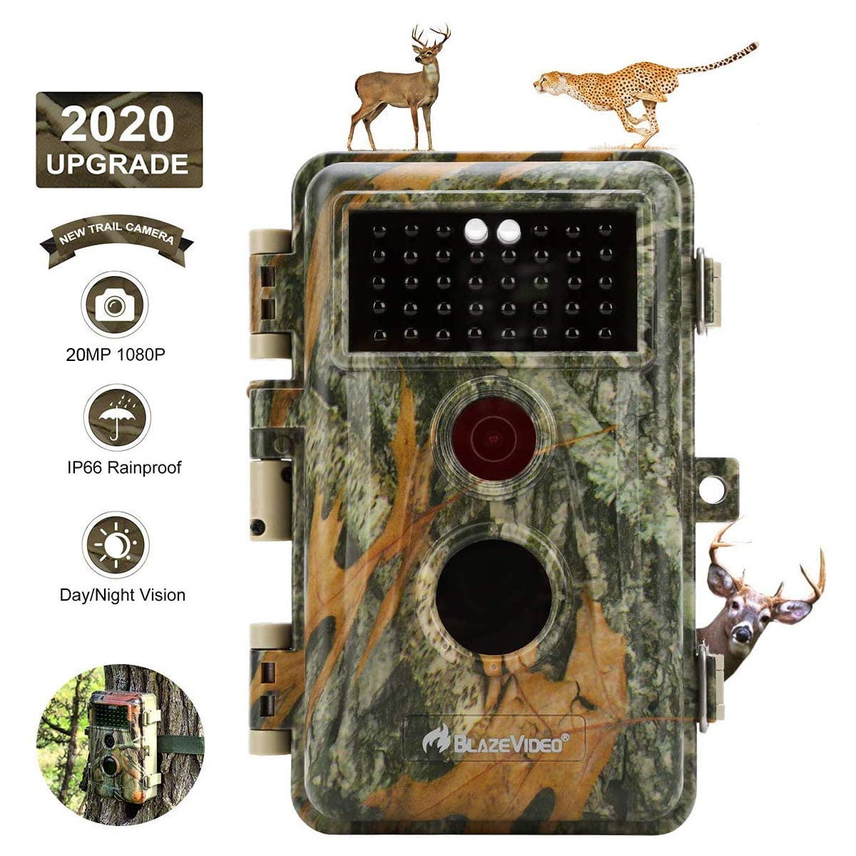 Game Camera & Deer Hunting Trail Cam 20 MP 1080P H.264 Video with Night