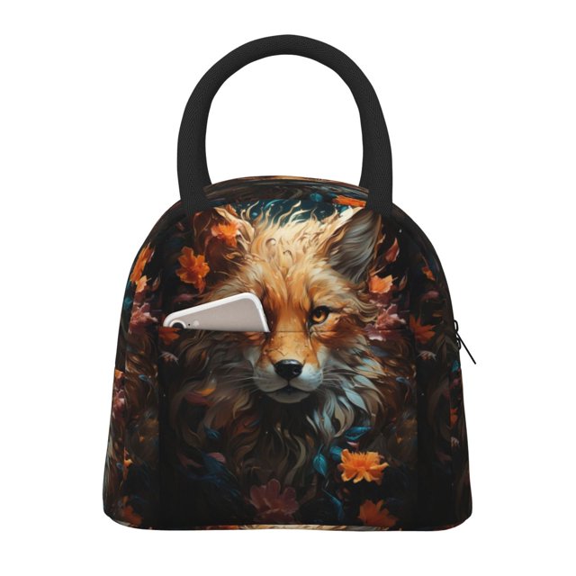 Fotbe Floral Fox Bolsa de Almuerzo con Estampado, Lonchera Aislada, Contenedor de Comida Reutilizable Tipo Cooler a Prueba de Fugas