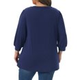 thumbnail image 3 of Plus Size Top for Women 3/4 Sleeve V Neck Button Decor Casual Solid Tees Shirts 2X Navy Blue, 3 of 5