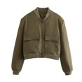 thumbnail image 1 of 2024 stand collar double pocket solid color motorcycle bomber jacket jacket jacket women 8BS9621, 1 of 7