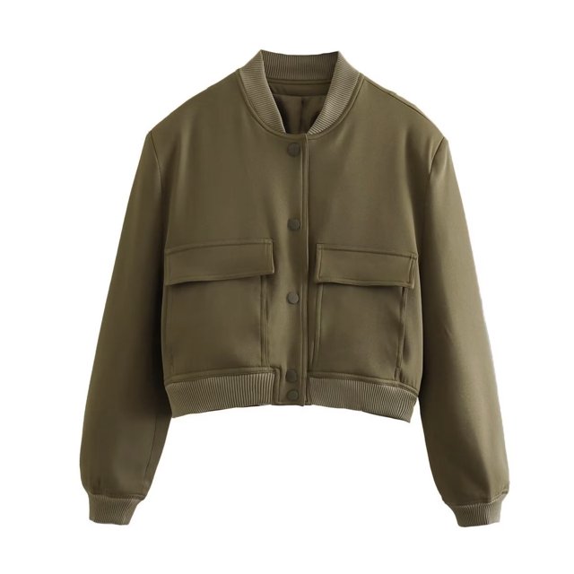 2024 stand collar double pocket solid color motorcycle bomber jacket jacket jacket women 8BS9621