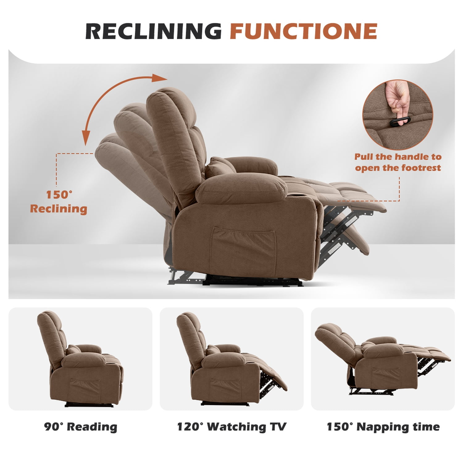 Alvantor Loveseat Recliner Sofa for Adults with Cup Holders, Modern Overstuffed Manual Sofa Chair for Home Theater Brown