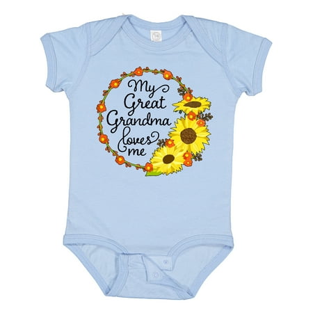 

Inktastic My Great Grandma Loves Me with Sunflower Wreath Gift Baby Boy or Baby Girl Bodysuit