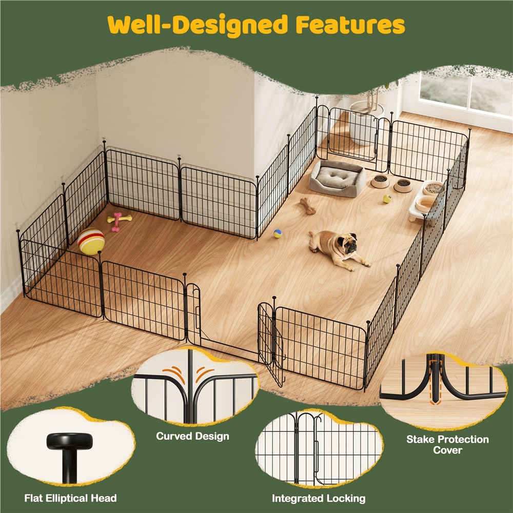 Renwick 8 Panels 20" Tall Foldable Dog Playpen Panels, Black