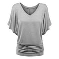 thumbnail image 4 of Plus Top V Neck Sleeve Batwing Loose T Shirt Fashion Size Fold Hem Women Solid Plus Size Tops, 4 of 4
