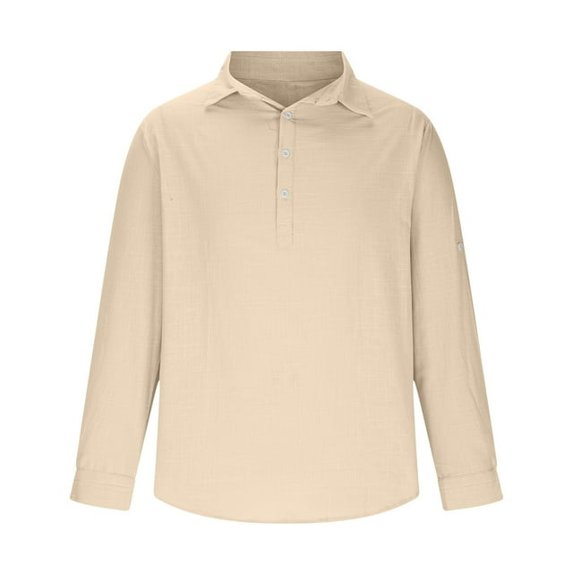 pstuiky Camisas casuales de manga larga para hombre, Camisa de hombre con botones de un tercio, de playa, de manga larga, de color liso, con solapa, informal, para uso diario. xxxl
