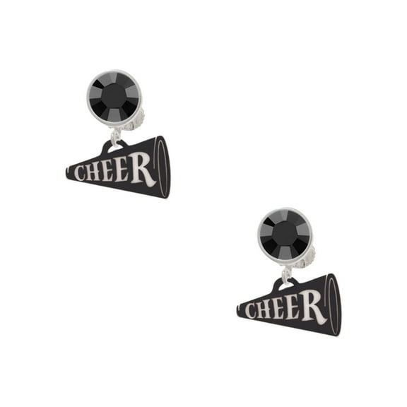 Delight Jewelry Acrylic 3/4" Black Cheer Megaphone Black Crystal Clip on Earrings
