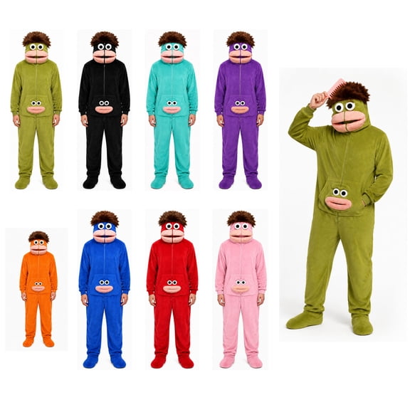 Unisex Silly Monster Onesie Homewear - Plush Fleece Big Mouth Monster Jumpsuit with Large Comb, Army Green XL