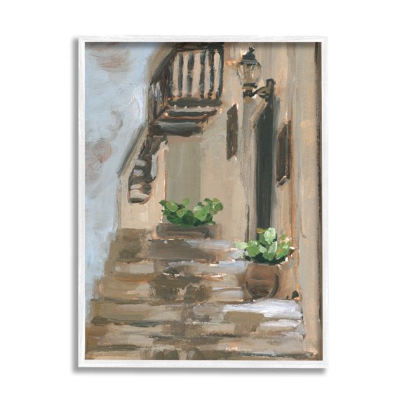 Stupell Industries Alleyway at Dusk Charming Parisian Urban Architecture Travel & Places Painting White Framed Art Print Wall Art, 11 x 14