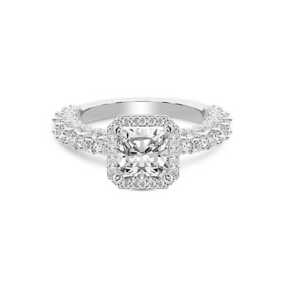 IGI Certified 1 Carat Cushion Shape Lab Grown Diamond Engagement Ring | 14K White Gold | Enchanté Side Stones Halo Diamond Ring | FG-VS1-VS2 Quality Friendly Diamonds