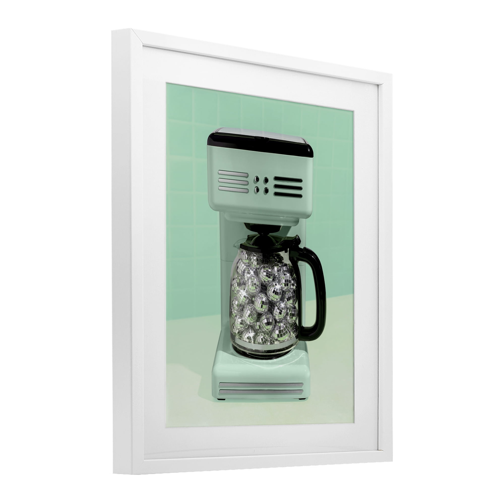 Stupell Industries Disco Coffee Maker over Green White Framed Print Under Glass, design by LISH Creative