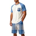 thumbnail image 5 of OIOLOYJM Mens Pajama Set Summer Casual Cotton Plaid Breathable Pjs Sleepwear Soft Comfy Raglan Short Sleeve Sleep Set With Pockets Light Blue 5XL, 5 of 5