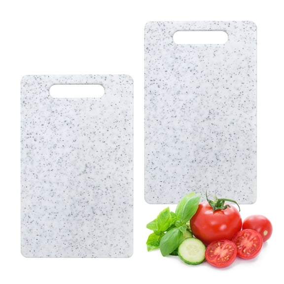 2 Pcs Small Plastic Cutting Board Set for Kitchen, Dishwasher Safe Granite Color Chopping Board, Easy Grip 10" x 6" (White)