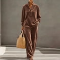 thumbnail image 4 of Brnmyaeo Women's Velour Tracksuit Set Mock Neck Velvet Loungewear Outfit Henley Button Pullover Loose Fit Wide Leg Lounge Pants Fall 2 Piece Sets, 4 of 8