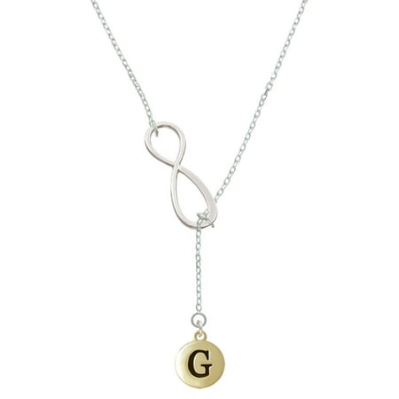 Delight Jewelry Goldtone Capital Letter - G - Pebble Disc - Silver tone Elegant Infinity Lariat Necklace