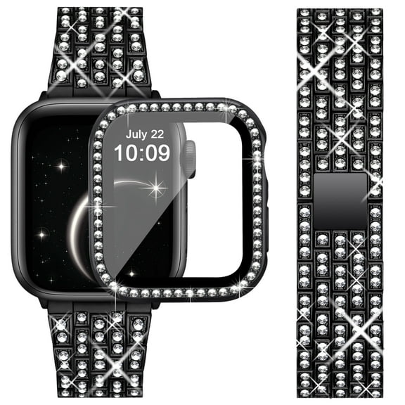 WFEAGL Apple Watch Bands Case Women Dressy Bling Diamond Metal Wristband 38mm Black