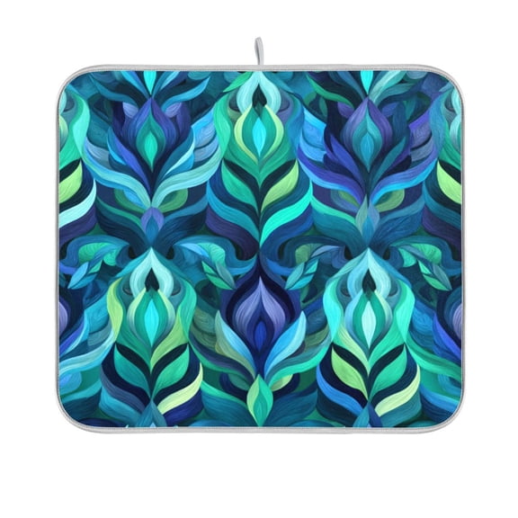 Dish Drying Mat Microfiber Kitchen Pad Large Counter Absorbent Dish Mats Drainer Rack 16"x18" Elegant Blue Abstract Shapes