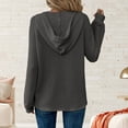 thumbnail image 4 of TKLPEHG Hoodies for Women Waffle Knit Long Sleeve Drawstring Button V Neck Casual Pullover Sweatshirt Solid Color Hooded Sweatshirt (Dark Gray,XXXL), 4 of 7