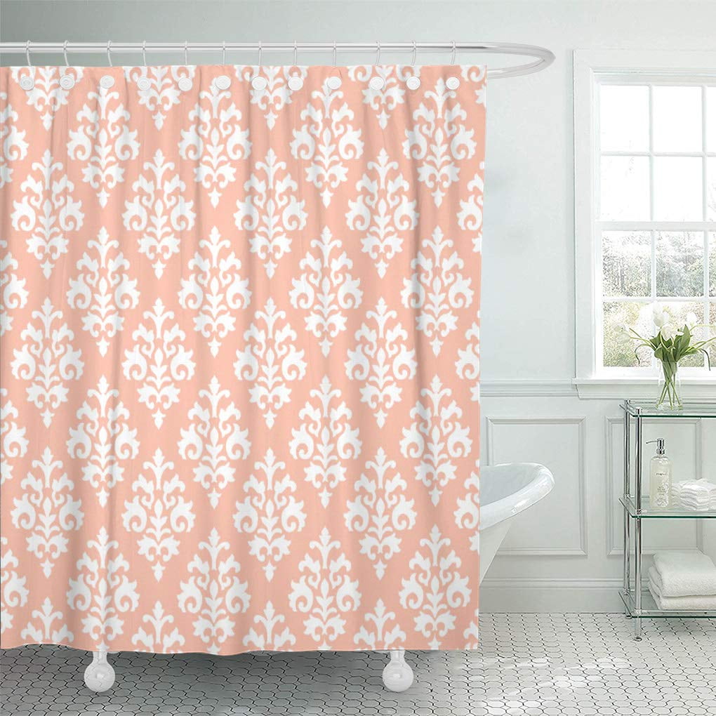 SUTTOM Pattern Modern Peach and Damask Designer Classic Pretty Apricot Shower Curtain 66x72 inch