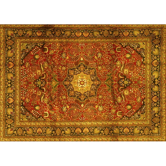 Ahgly Company Machine Washable Indoor Rectangle Persian Yellow Traditional Area Rugs, 5' x 8'