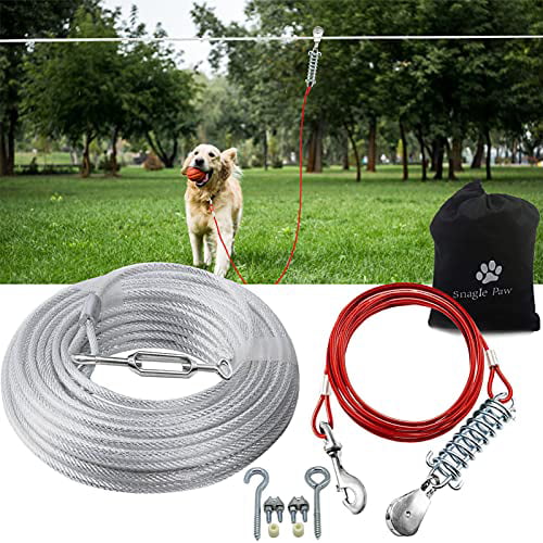 Snagle Paw Dog Yellow Tie Out Runner for Yard Yard or Camping with Durable Spring and Metal Swivel Hooks for Outdoor 15ft Dogs Run Cable Up to 30lbs