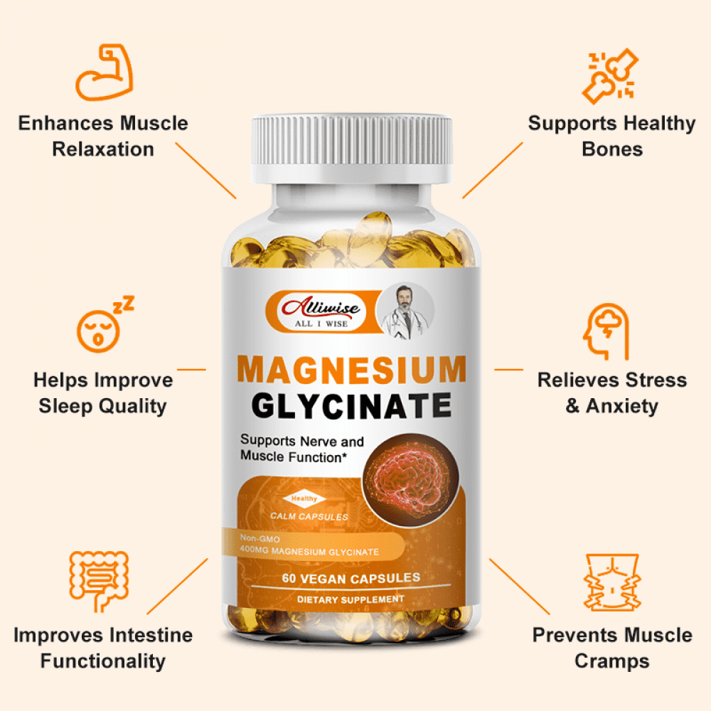 （2 PACK）Magnesium Glycinate 400mg Mineral Supplement for Women and Mens- Sleep, Bone, Mood, Heart Health Support -240 Capsules