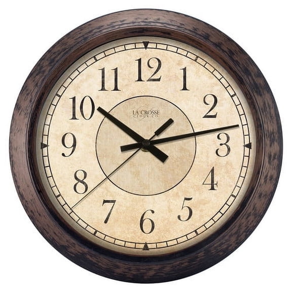 La Crosse Clock 404-2635 14 Inch Round Brown Plastic Analog Wall Clock