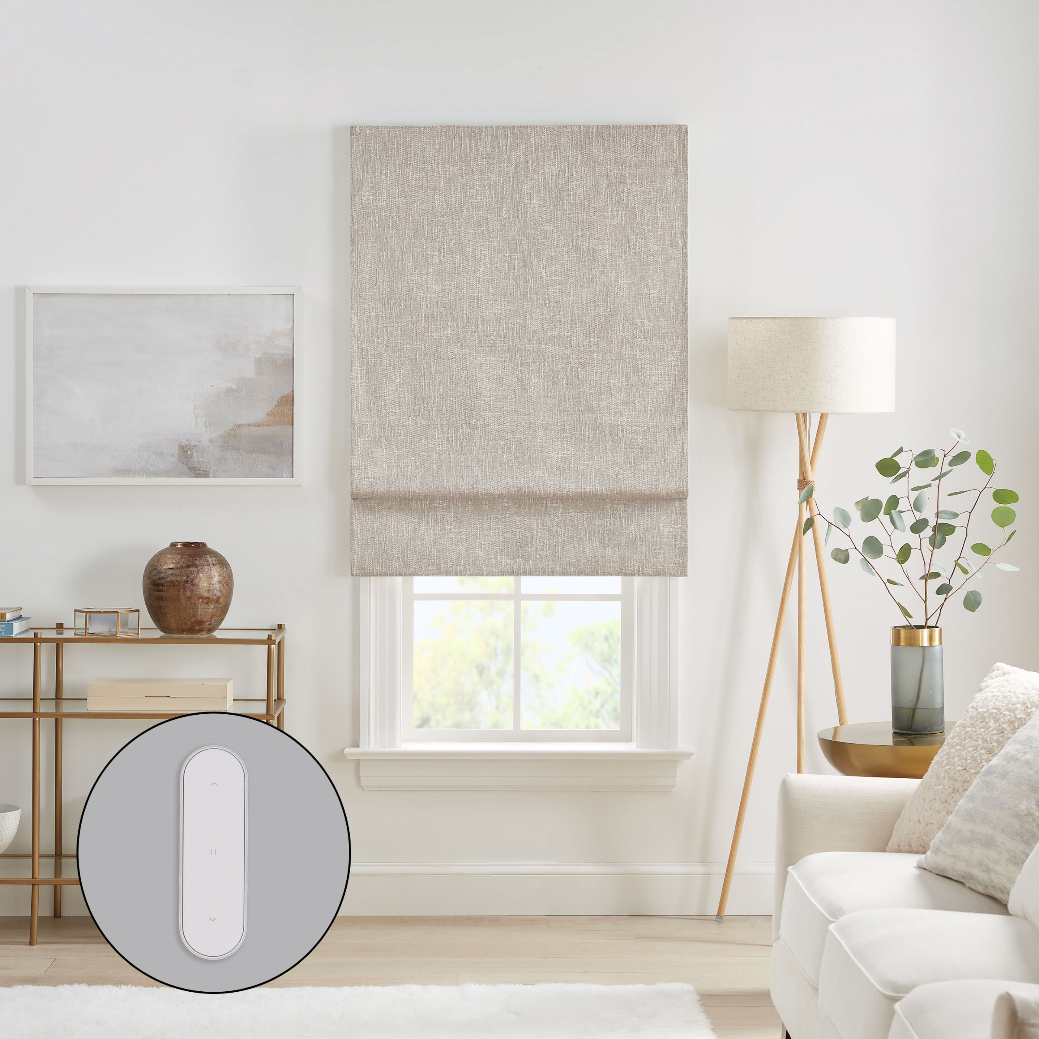 Eclipse Drewton Motorized 100% Blackout Cordless Roman Shade, 27"x64", Linen