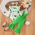 thumbnail image 5 of GYRATEDREAM Infant Baby Girl St. Patrick's Day Outfit Ruffle Long Sleeve Clover Print Sweatshirt and Suspender Pants Overalls Headband 3Pcs Set Toddler Clothes Green for 3-24M, 5 of 8