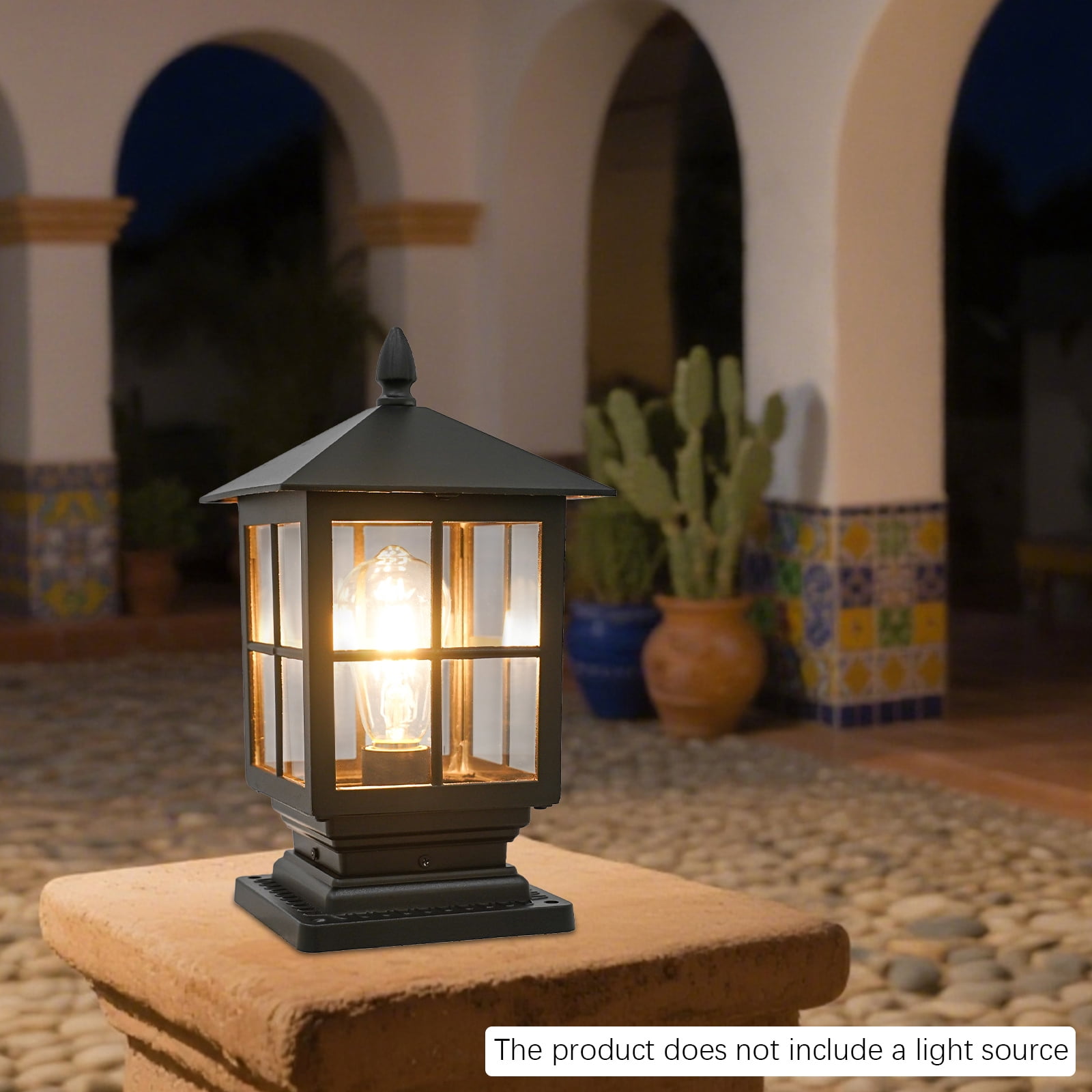 Outside Post Light, Wide Voltage(24V-240V) Black Outdoor Post Lantern, Retro Black Aluminum Alloy Lighting Fixture with E27 Bulb Base (Bulb Not Included), for Garden, Backyard, Patio
